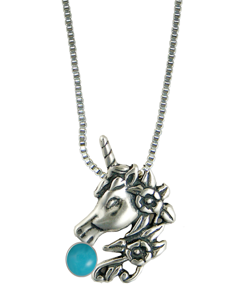 Sterling Silver Unicorn of the Summer Day Pendant With Turquoise